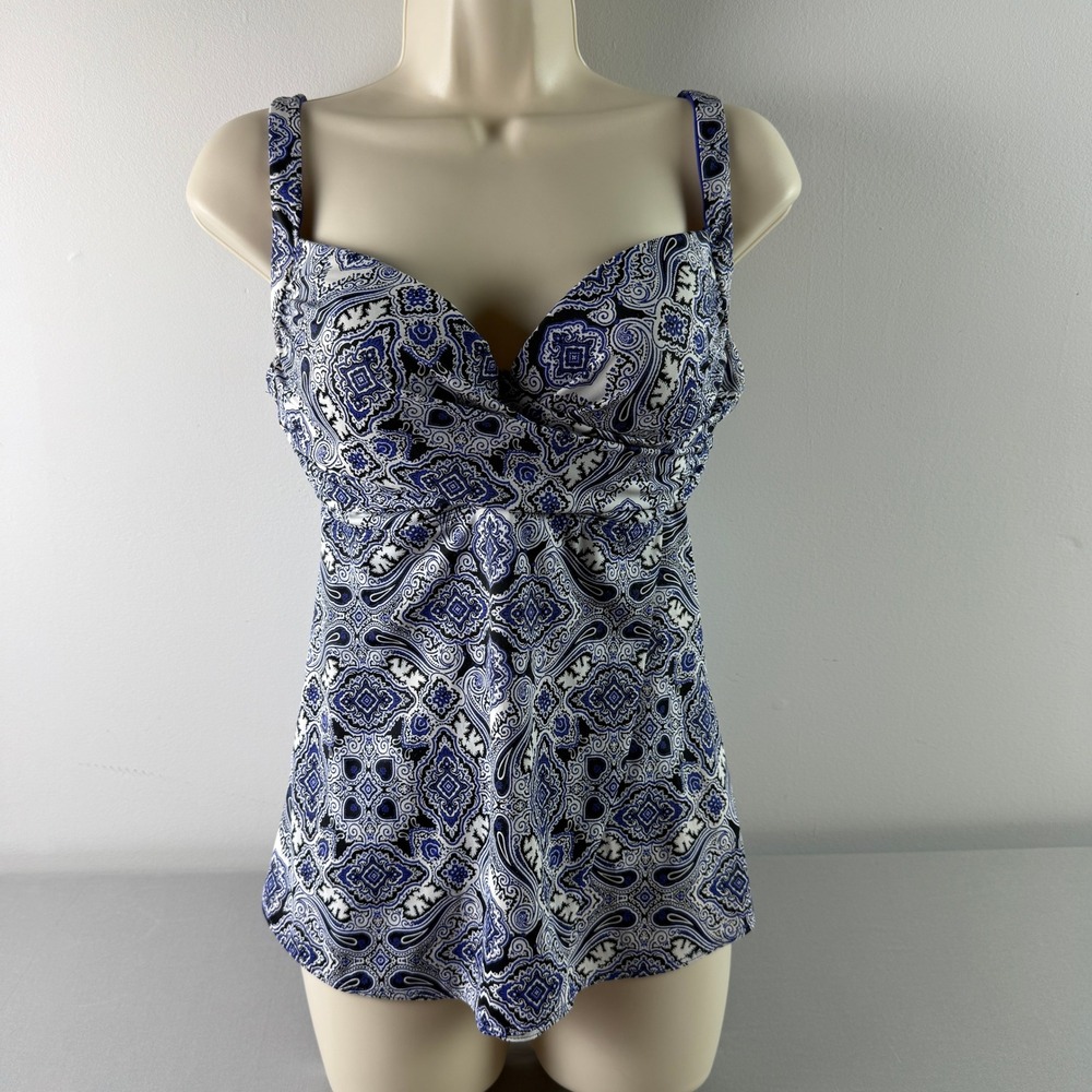 Soma Intimates Blue Paisley Underwire Tankini Swim Top Womens 34DD Medallion